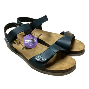 Plakton Girona Women 10 42 Ankle Strap Leather Cork Flat Sanals Blue Adjustable